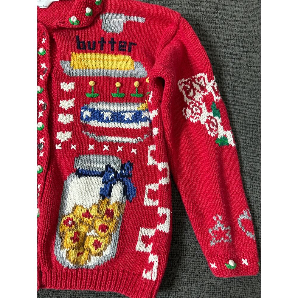 Rare Vintage Eagle's Eye Sugar Cookies Recipe Cardigan Sweater L Hand Knit - Picture 9 of 15
